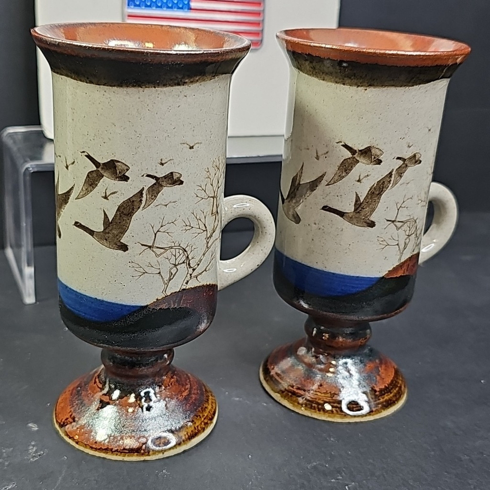 Vintage Otagiri Japan Footed Irish Coffee Cups Mugs Hand Crafted Stoneware Set 2
